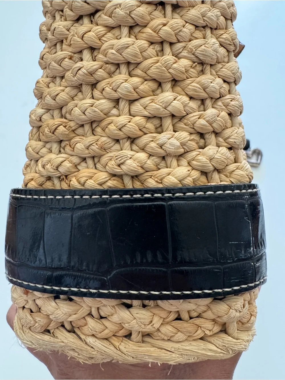 Brighton Cody Tan Woven Straw Shoulder Bag with Black Trim
